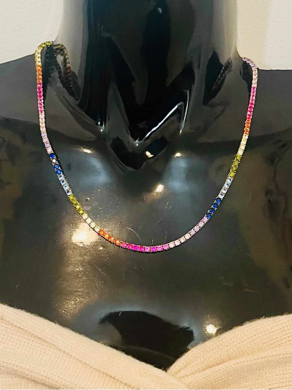 Multicolor Rainbow CZ Tennis Necklace Gold Over Rhodium NWOT - Picture 5 of 10